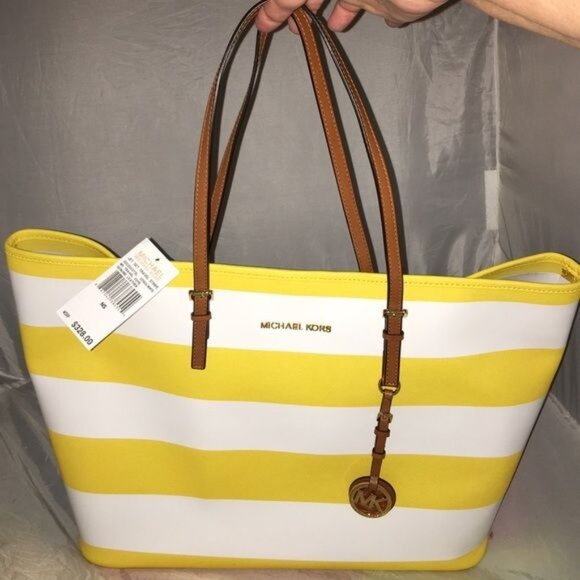 Michael Kors CITRUS stripe jet set travel tote NWT - Picture 2 of 6